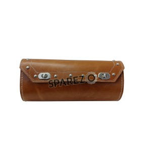 Universal Fit Indian Motorbike Front Side Tan Color Genuine Leather Tool Bag 