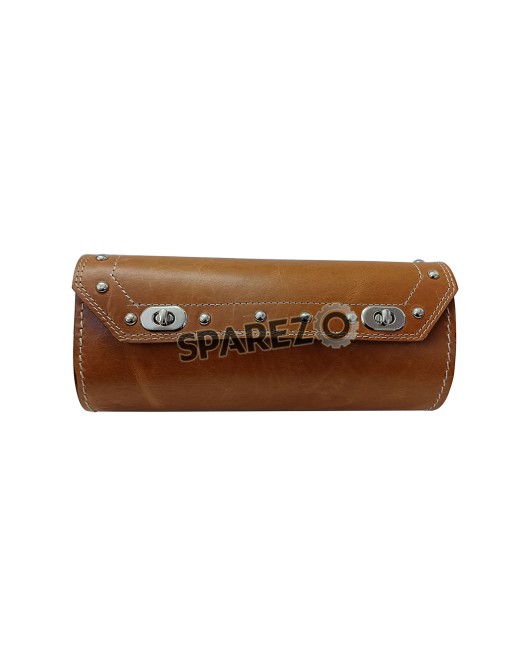 Universal Fit Indian Motorbike Front Side Tan Color Genuine Leather Tool Bag 