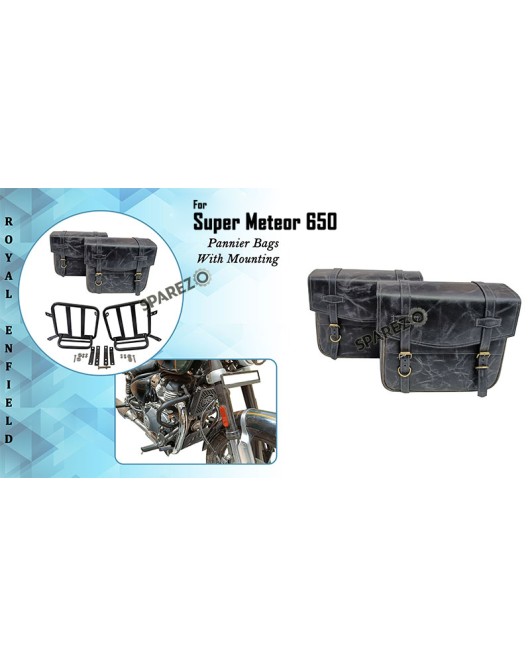 Royal Enfield Super Meteor 650 LH-RH Pannier Bags Pair With Mounting Pair Black