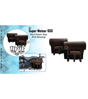 Royal Enfield Super Meteor 650 Black Canvas Leather Pannier Bags and Mounting