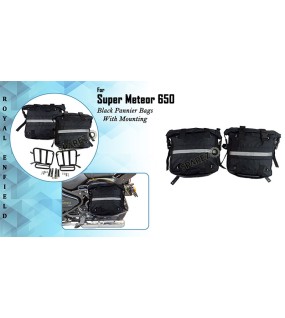 Royal Enfield Super Meteor 650 Black Canvas Pannier Bags With Mounting