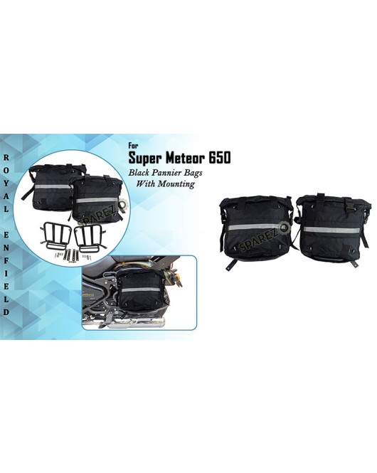 Royal Enfield Super Meteor 650 Black Canvas Pannier Bags With Mounting