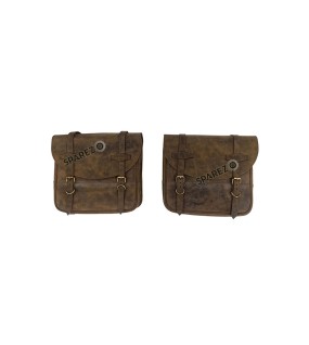 Royal Enfield Super Meteor 650 Dust Color Leather Pannier Bags and Mounting Pair