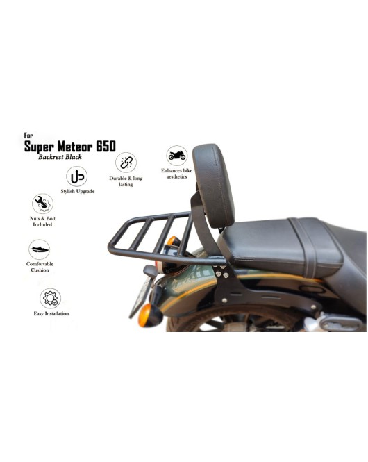 Royal Enfield Super Meteor 650 Rear Luggage Rack and Backrest Black