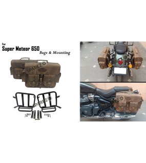 For Royal Enfield Super Meteor 650 Rusty Brown Pannier Bags Pair With Mountings