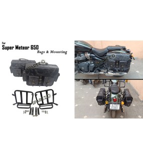 For Royal Enfield Super Meteor 650 Black Pannier Bags Pair With Mountings