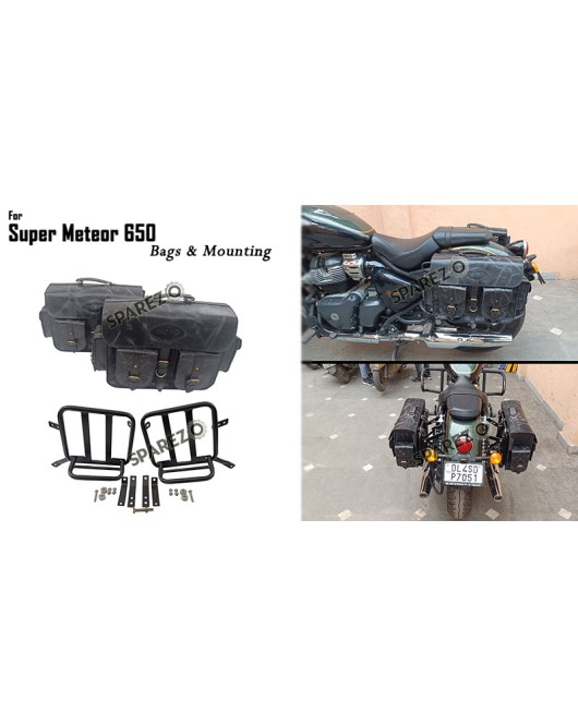 For Royal Enfield Super Meteor 650 Black Pannier Bags Pair With Mountings