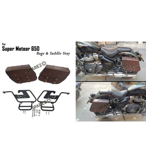 For Royal Enfield Super Meteor 650 Brown Bags With Saddle Stay Mounting