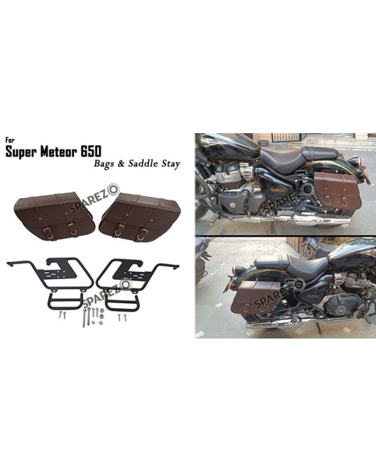 For Royal Enfield Super Meteor 650 Brown Bags With Saddle Stay Mounting