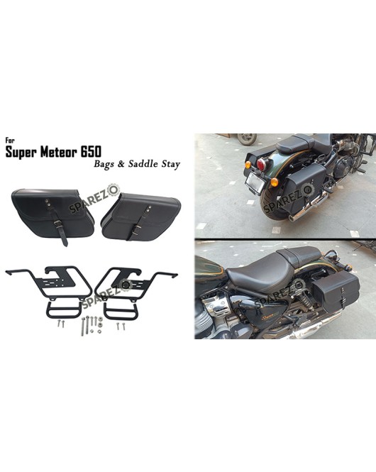For Royal Enfield Super Meteor 650 Black Bags With Saddle Stay Mounting