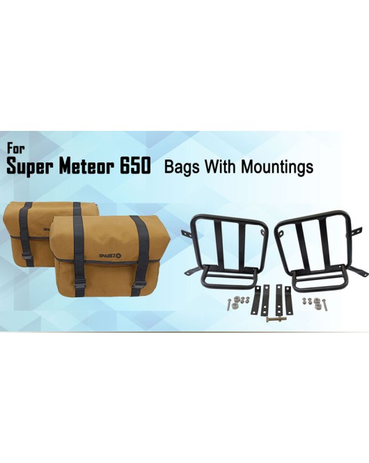 For Royal Enfield Super Meteor 650 Canvas Pannier bags with Mounting Pair