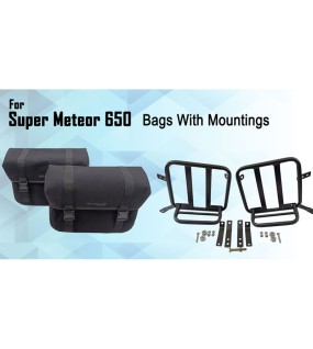 For Royal Enfield Super Meteor 650 Black Canvas Pannier bags with Mounting