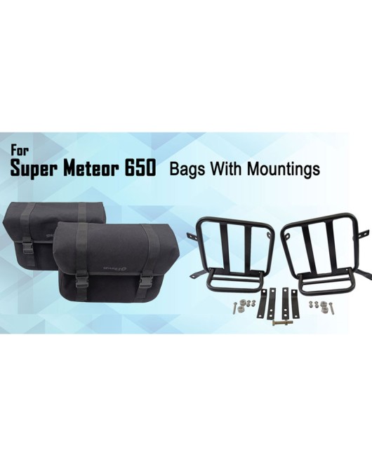 For Royal Enfield Super Meteor 650 Black Canvas Pannier bags with Mounting