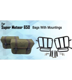 For Royal Enfield Super Meteor 650 Olive Canvas Pannier bags with Mounting