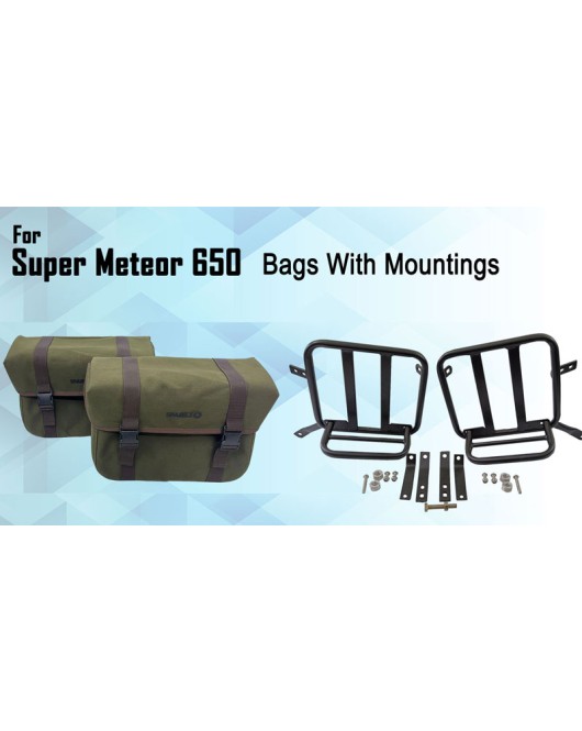 For Royal Enfield Super Meteor 650 Olive Canvas Pannier bags with Mounting