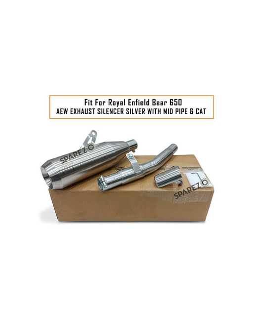 Fit For Royal Enfield Bear 650 AEW Exhaust Silencer Silver With Mid Pipe and Cat