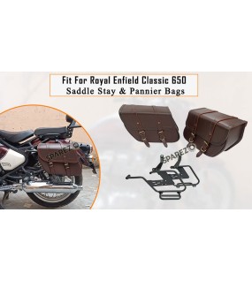 Fit For Royal Enfield Classic 650 Brown Color Bags With Saddle Stay Mounting