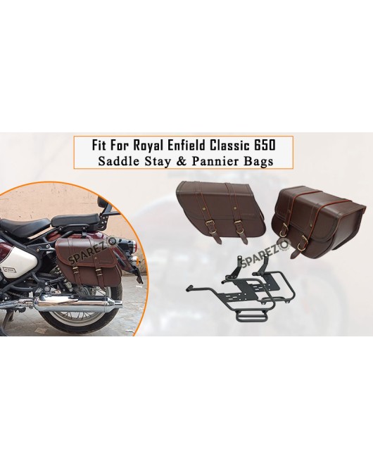 Fit For Royal Enfield Classic 650 Brown Color Bags With Saddle Stay Mounting