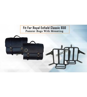 For Royal Enfield Classic 650 Genuine Leather Pannier Saddle Bags and Mounting