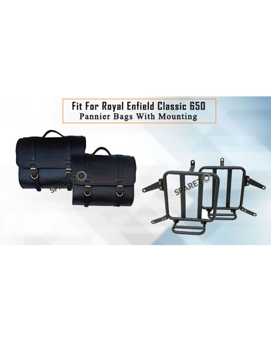 For Royal Enfield Classic 650 Genuine Leather Pannier Saddle Bags and Mounting