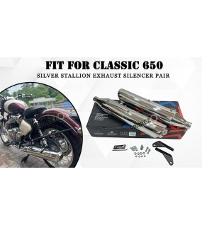 For Royal Enfield Classic 650 Silver Stallion Exhaust Silencer Pair Polished