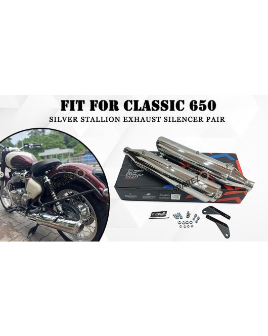 For Royal Enfield Classic 650 Silver Stallion Exhaust Silencer Pair Polished