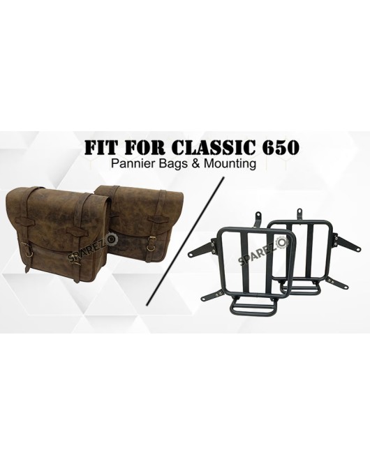 For Royal Enfield Classic 650 Genuine Leather Pannier Bags Dust Color With Mounting