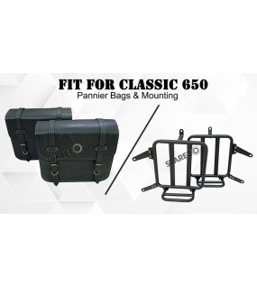 For Royal Enfield Classic 650 Genuine Leather Pannier Bags Dark Green With Mounting