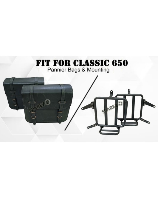 For Royal Enfield Classic 650 Genuine Leather Pannier Bags Dark Green With Mounting