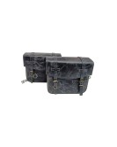 For Royal Enfield Classic 650 Genuine Leather Pannier Bags Black Grey With Mounting