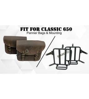 For Royal Enfield Classic 650 Genuine Leather Pannier Bags Rusty Brown With Mounting