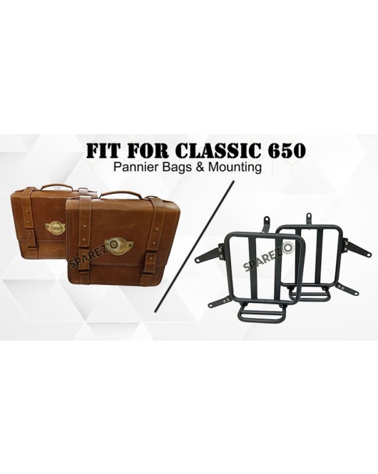 For Royal Enfield Classic 650 Genuine Leather Pannier Bags Tan Brown With Mounting