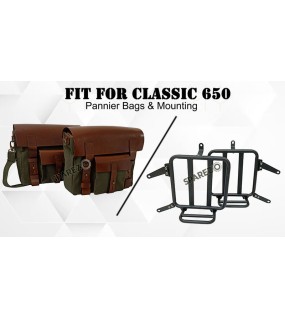 For Royal Enfield Classic 650 Genuine Leather Pannier Bags Olive With Mounting