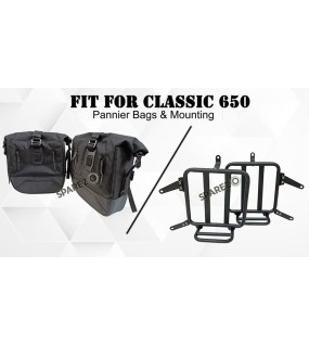 For Royal Enfield Classic 650 Genuine Leather Pannier Black Bags With Mounting