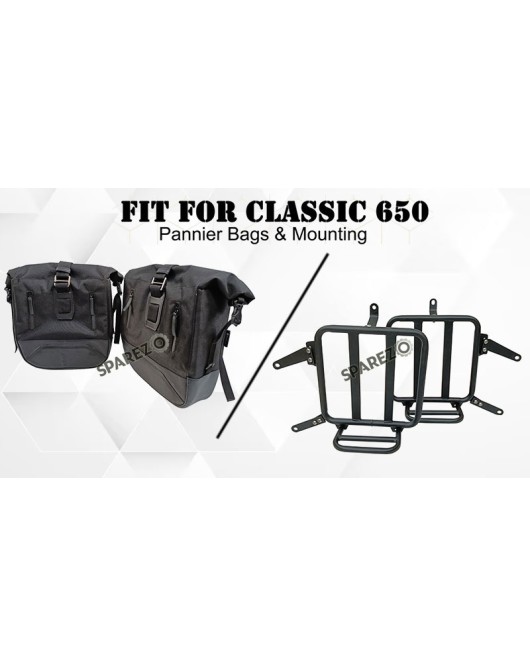 For Royal Enfield Classic 650 Genuine Leather Pannier Black Bags With Mounting