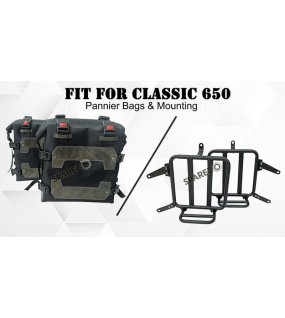 For Royal Enfield Classic 650 Canvas Pannier Bags Charcoal Black With Mounting