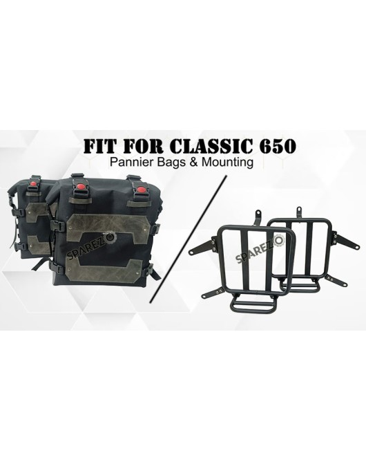 For Royal Enfield Classic 650 Canvas Pannier Bags Charcoal Black With Mounting