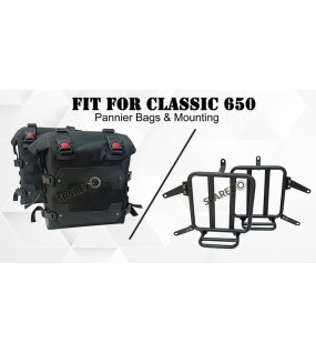 For Royal Enfield Classic 650 Canvas Pannier Bags Black With Mounting