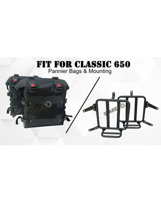 For Royal Enfield Classic 650 Canvas Pannier Bags Black With Mounting