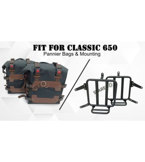 For Royal Enfield Classic 650 Canvas Pannier Bags Black and Brown With Mounting