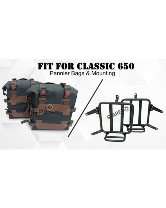For Royal Enfield Classic 650 Canvas Pannier Bags Black and Brown With Mounting