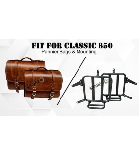 For Royal Enfield Classic 650 Genuine Leather Pannier Saddle Bags Brown Tan and Mounting