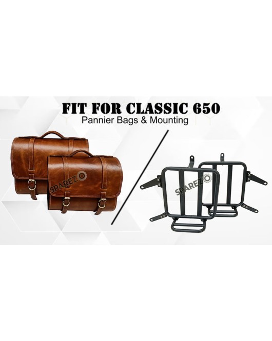 For Royal Enfield Classic 650 Genuine Leather Pannier Saddle Bags Brown Tan and Mounting