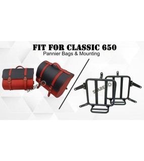 For Royal Enfield Classic 650 Genuine Leather Pannier Saddle Bags Red Black and Mounting