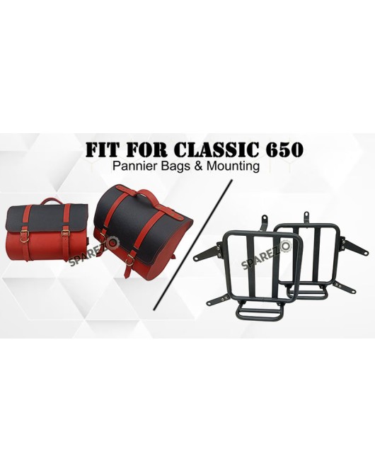 For Royal Enfield Classic 650 Genuine Leather Pannier Saddle Bags Red Black and Mounting