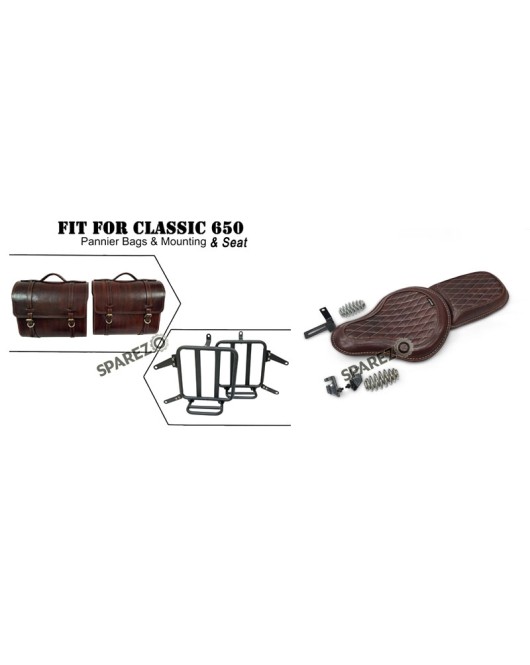 For Royal Enfield Classic 650 Genuine Leather Pannier Saddle Bags and Mounting with Seats