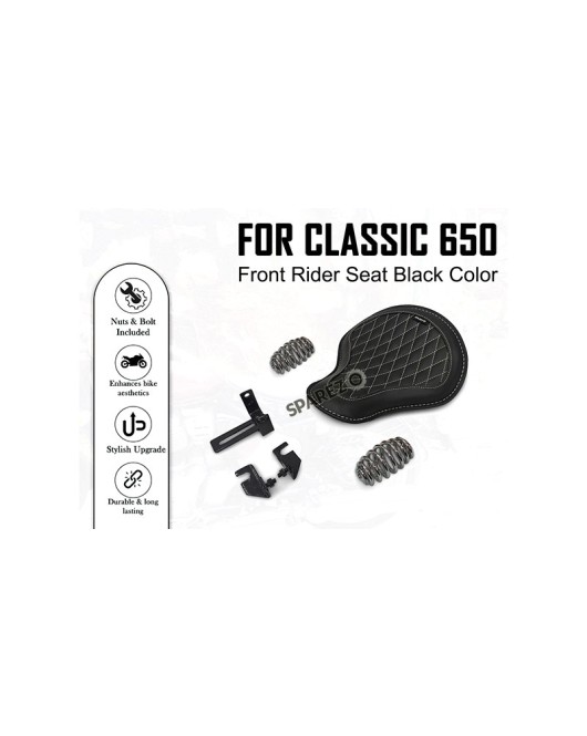 For Royal Enfield Classic 650 Genuine Leather Front Rider Seat Black Color