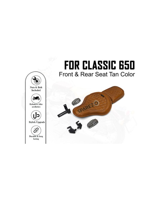 For Royal Enfield Classic 650 Genuine Leather Front and Rear Seat Tan Color