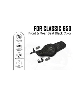 For Royal Enfield Classic 650 Genuine Leather Front and Rear Seat Black Color