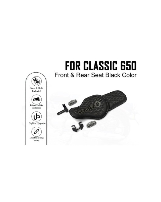 For Royal Enfield Classic 650 Genuine Leather Front and Rear Seat Black Color
